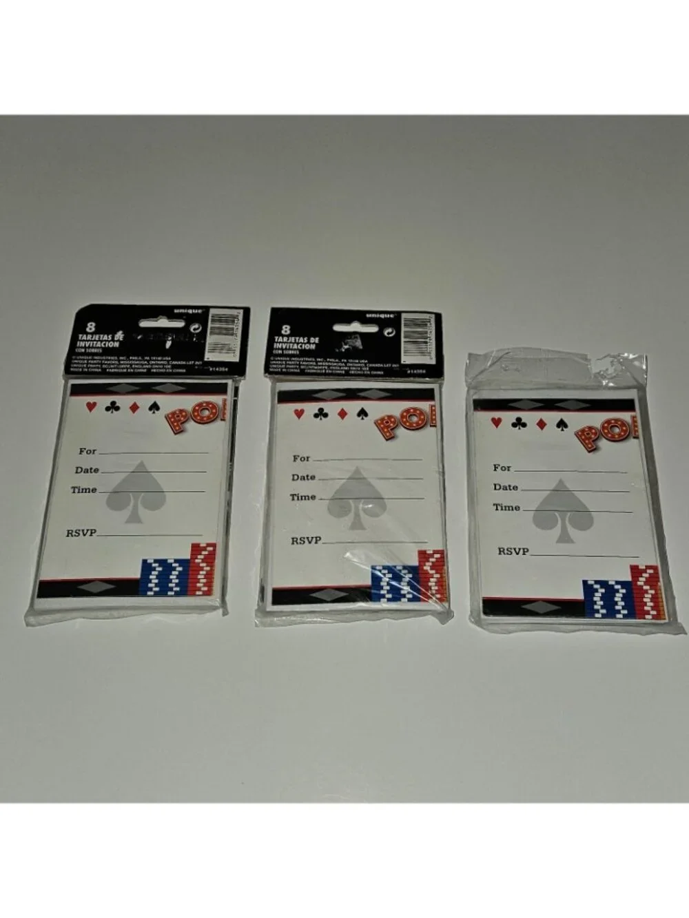NEW 3 Packs Poker Game Night Party Invitations Lot (8 Cards/Envelopes Per Pk)